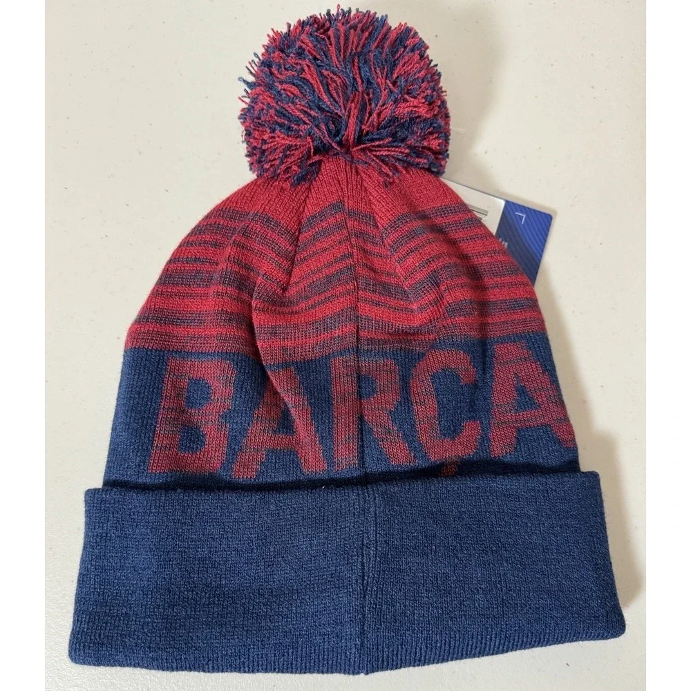 FC Barcelona Soccer Beanie BARCA Unisex Hat Pom Pom‎ One Size Knit NEW